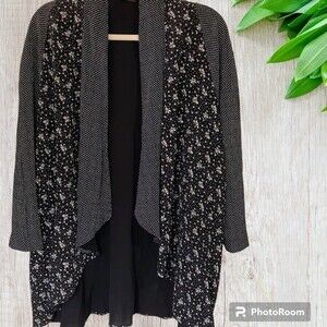 Baronesa Black and White Polka Dot and Floral Print Cardigan